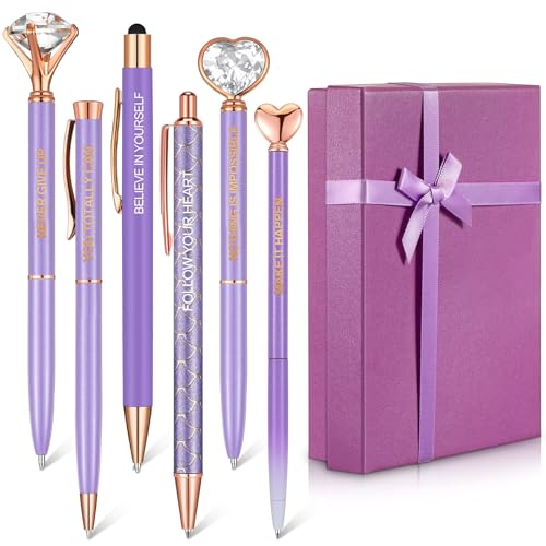 Yeaqee 6 Pcs Inspirational Pen Set for Women Gift 2026 Diamond Ballpoint Pens with Crystal Motivational Office Supplies with Gift Box Nurse Teacher...