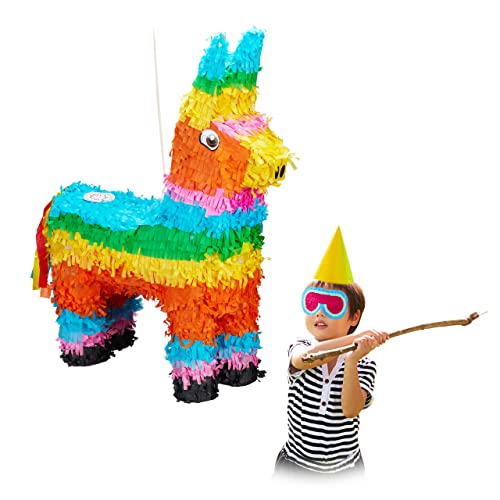 Relaxdays Pinata à suspendre Lama pour enfants à remplir anniversaire jeux décoration, âne piñata, coloré, 10026371, multicolore