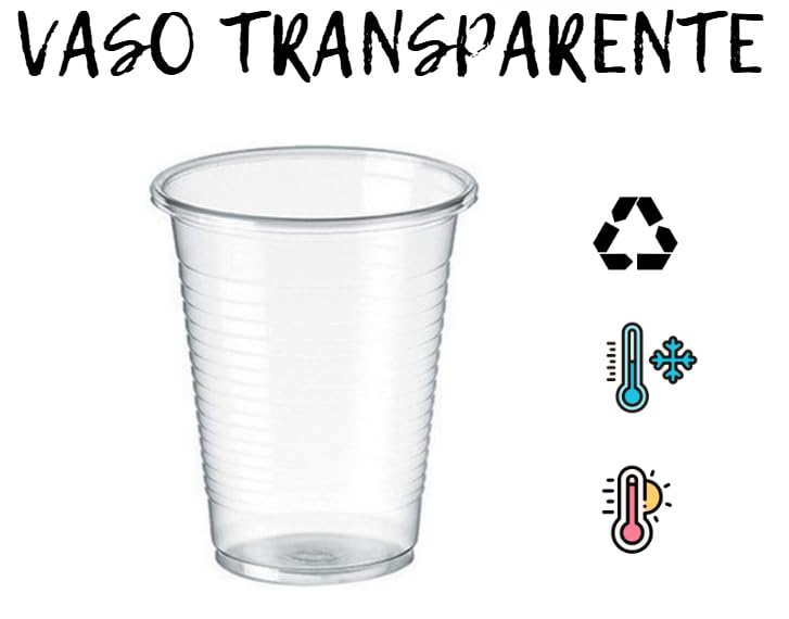 Vasos transparente de Polipropileno (PP) - 200ml - Reutilizable - 3000 uds, Ideal para bebidas frías, catering, eventos