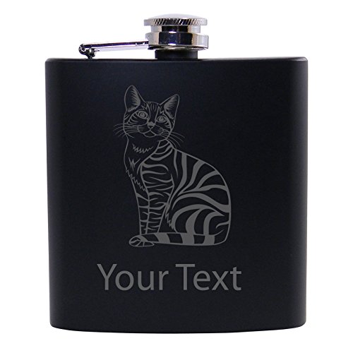 Personalized Custom Cat Black Stainless Steel Hip Customizable Flask