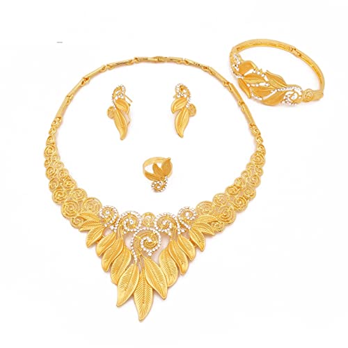 Conjuntos De Joyería para Mujer, Collar De Oro, Pendientes, Anillo, Pulsera, Dubai Africano, Regalos De Boda, Conjunto De Joyería