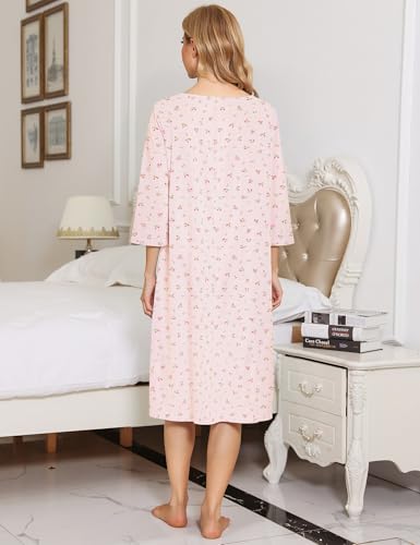 Image of Bloggerlove House Dress Women Cotton Snap Front Nightgown 3 /4 Sleeve Housecoat Duster Robe with Pockets Moomoo Patio Dress
