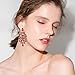 BriLove Wedding Bridal Dangle Earrings for Women Vintage Style Crystal Drop Hollow Filigree Chandelier Earring Pink Antique-Gold-Toned