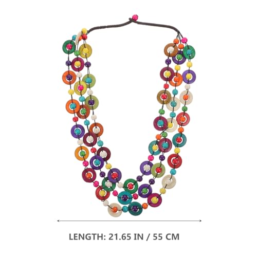Homoyoyo Multicolor Bohemian Shell Wood Bead Necklace - Multi Layer African Statement Collar for Women - Handmade Beaded Long Adult Necklace2