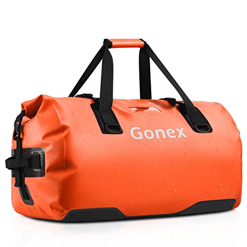 Gonex 80L Extra Large Waterproof Duffle Travel Dry Duffel Bag Ski Boot Bag with Durable Straps and Handles for Snowboard Ski Kayaking Boating, Perfect to Keep Your Gear Safe Orange