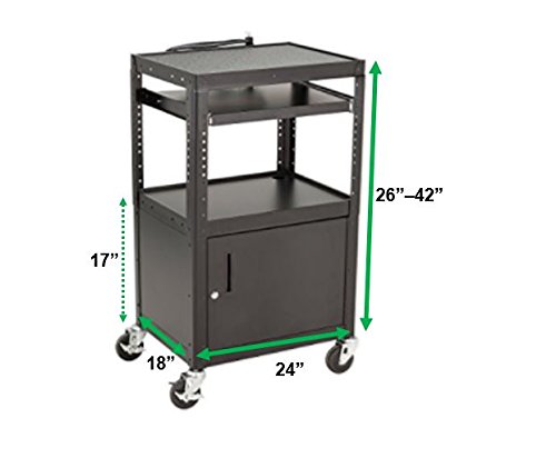 Norwood Commercial Furniture NOR-GNO1010-SO Adjustable Metal AV Cart with Locking Cabinet & Power
