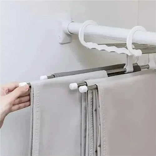 Kit com 2 Cabides Multifuncional para Calças com 5 Divisórias Com Ganchos Metal Inox -Top Rio