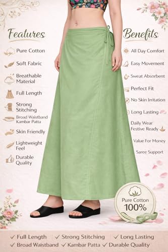 Image of CITIX Pure Cotton Petticoat for Woman Saree | Adujastable Drawstring Waist