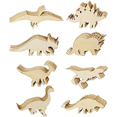 Newbested 48 Pack Unfinished Wooden Dinosaur Animal Cutouts,Pterosauria,Tyrannosaurus Rex,Triceratops,Stegosaurus,Ankylosaurus Shapes Model for Home Decor Ornament,DIY Craft Art Project(6 PCS/Shape) Cover