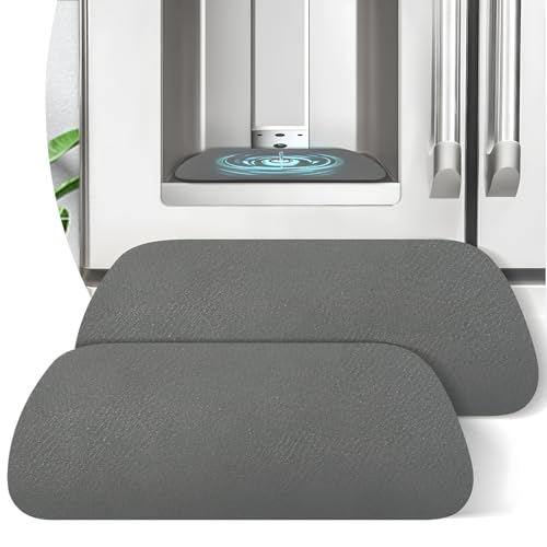 LOPNUR Refrigerator Drip Tray Catcher 2 Pack - 9x3.1 Cuttable Refrigerator Mats Hide Stains Fridge Ice Water Dispenser Absorbent Mat for Samsung Whirlpool GE Fridge Drip Pad (Trapezoid Grey)