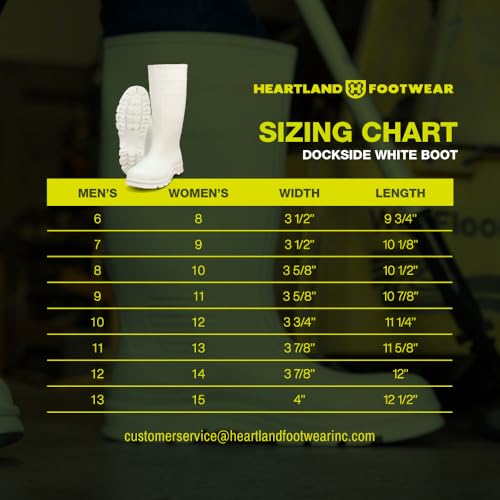 Heartland Dockside Waterproof Work Boots for Men and Women - Durable, Flexible PVC Boots for Marine Work with Easy On/Off, Slip-Resistant Outsoles 6
