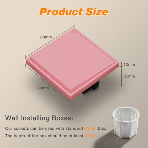 MVAVA Lichtschalter Unterputz, Standard Lichtschalter 1 Fach 1 Weg, Kunststoffe Wandschalter 80mm x 80mm, Rosa