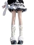 RoseSeek Women's 1 Pair Y2K Bow Front Lace Trim Leg Warmers Ribbed Knit Over Knee Pile Leg Warmers Long Socks White One-Size