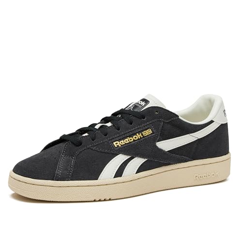 Reebok Club C Grounds UK Vintage Sneakers for Men - Casual Tennis Mens Shoes Size 7 to 13, Washed Black/Paper White/Chalk, 11.5/Women 13