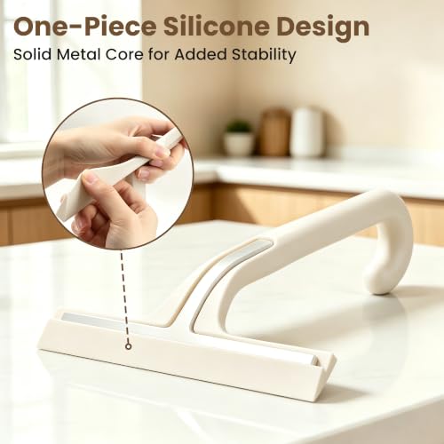 Image of 10 Inch Silicone Shower Squeegee for Glass Doors, Streak-Free, White | No-Squeak Silicone Blade, Ergonomic Round Grip and Built-In Hook for Quick Daily Cleaning of Shower Glass, Tile and Windows