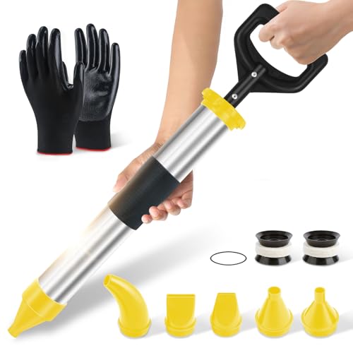 BQHRJG Jeringa de mortero 5 en 1 – Prensa de mortero de acero inoxidable. Jeringa de hormigón para rellenar grietas. Pistola de juntas viene con un par de guantes (alfombrilla antideslizante)