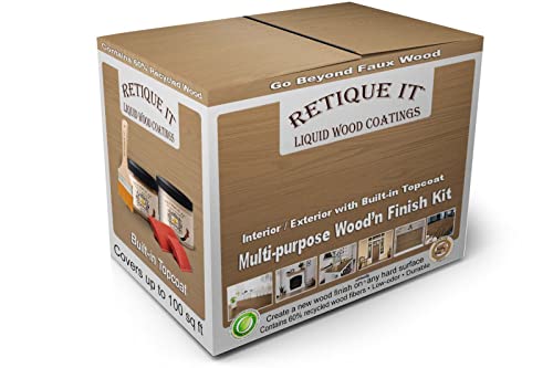Retique It Wood Finish Multi-Purpose Kit – GO Beyond Faux Wood with Paintable Liquid Wood Based Primer and Gel Stain - Graining Tools Included (2X 16oz, Barn Wood)