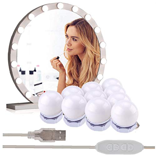 linjunddd Luces De Espejo con 10 Regulable Bombillas, Cables USB Espejo Luminarias De Maquillaje para Tocador (Take-up Ocultos Estilo) Cover