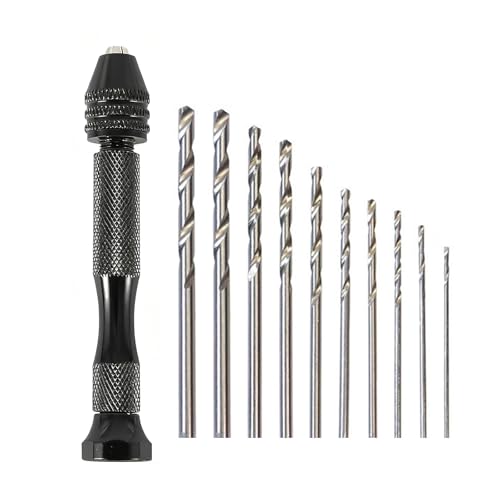 Mandouer Hand Drill Bit Set, Precision Black Pin Vice with 10pcs Small Drill Bits (0.8-3.0mm) for Craft, Resin, Jewellery Making, DIY, and Models