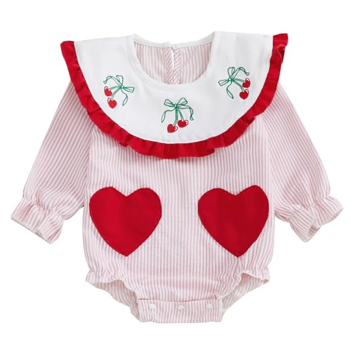 Image of Sasaerucure Newborn Infant Baby Girl Valentines Outfit Long Sleeve Heart Onesie Baby Girl Smocked Bubble Romper Clothes