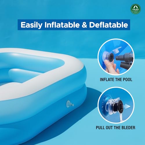 Image of TrustBasket 7.5ft Large Inflatable Swimming Pool for Adults & Kids | Rectangular Family Pool | 7P Free PVC | Blow Up Bathtub | Outdoor Garden Summer Use