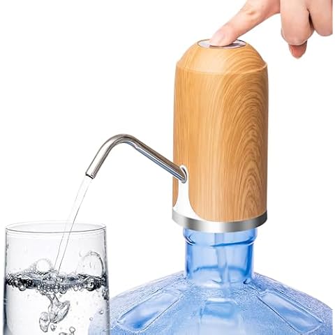 KSEV Rechargeable Electric Water Dispenser Pump for 2 3 4 5 Gallon Bottle - Elegant Wood Design, Automatic Portable Water Dispenser USB Charging for Universal 5 Gal Jug (Natural Oak Skin) Cover