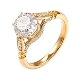Moissanite - Anillo de compromiso para mujer, estilo vintage, oro amarillo, con 6 garras, moissanita, redondo, regalo de cumpleaños, 50 (15.9), Moissanita