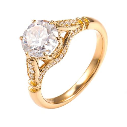 Dsnyu Eternity Band Rings for Women Yellow Gold, Vintage Engagement Ring 9K Yellow Gold Vintage with 6 Claws Round Moissanite 2ct Band Fashion Trendy Size 4.5