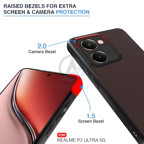 Image of AESTMO Realme P3 Ultra 5G Back Cover | 360 Protection | Matte Frosted Hard Back Translucent | Bumper Case for Realme P3 Ultra 5G (Smoke Black Matte PC+Black TPU Bumber)
