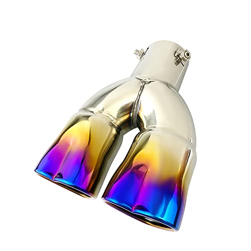 idain 2.5 inch Inlet Dual Exhaust Tips Muffler Tip,Chrome Heart-Shaped Exhaust Tip,Universal Bolt-On Double Tube Exhaust Muffler (Blue,Straight) by idain - Used condition - US$15.41