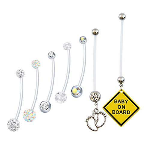 Mayhoop 7Pcs Piercing de Nombril Grossesse 14G en Acrylique Flexible Clair Retainer Clou Anneau de Nombril Grossesse Femmes Enceintes Sports Maternité Bijoux...