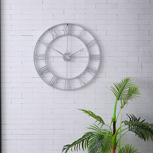 Clxeast Large Modern Wall Clock, 30 Inch Wall Clock,Oversized Big Roman Numeral Metal Wall Clock,Silent Non-Ticking Quartz Clocks For Living Room Decor,Office, Silver #TOP5