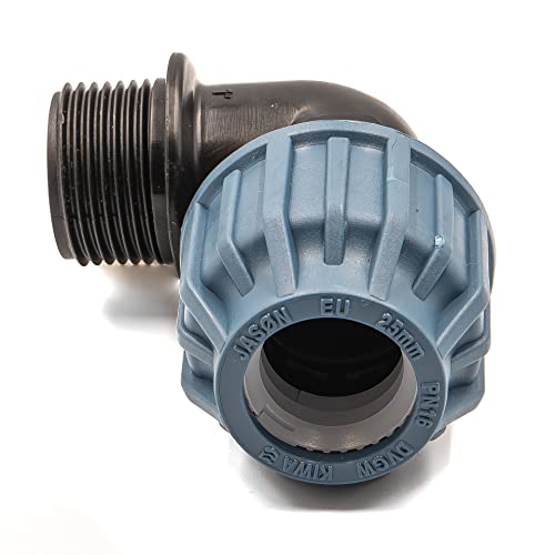 Codo de polipropileno con rosca macho para tubería PE 40mm x 6/4 - conector de compresión para agua potable, 16 bar, cert. DVGW/KIWA/WRAS