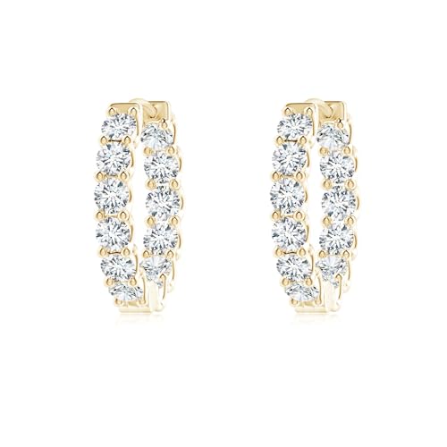 ANGARA 1.66 ct Round Diamond Inside Out Hinged Clip Hoop Earrings in 14K Yellow Gold | Natural Prong-Set Diamond Hoops for Women | April Birthday, Anniversary Jewelry Gift | GVS2 | 2.5mm