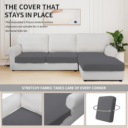 Image of Easy-Going Stretch 3 Pieces Couch Cushion Covers for Sectional Sofa L Shape