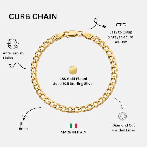 Image of KISPER Gold Chain Bracelet for Men 5mm Plated 925 Sterling Silver