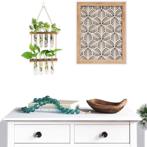 Unnosin Wall Hanging Planter, 2 Tiered Plant Propagation Stations Plant Terrarium with Wooden Stand, Glass Planter Test Tube Vase for Propagating Hydroponic Plants Home Garden Decor 8 Bulb Vase, Green - Image 7