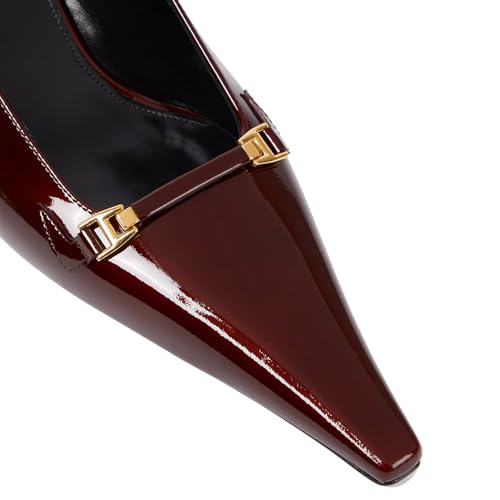 THESHY Women's Slingback Kitten Heels Pointed Toe Stiletto High Heels Patent Leather Pumps Backless Slip-on Dress Pumps for Women4