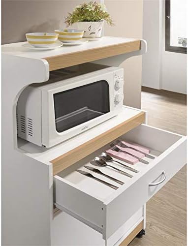 Miniatura 7 de Pemberly Row Carrito de cocina para microondas con cajón Utenstil y gabinete de almacenamiento en blanco