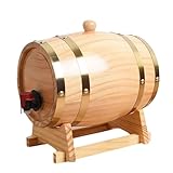 1/1.5/3/5L Vintage Wood Timber Wine Barrel, Oak Aging Barrels Dispenser with Stand, Home Whiskey Decanter for Wine Spirits Beer Liquor, Home Table Display Decoration Entertaining (Gold_1L)