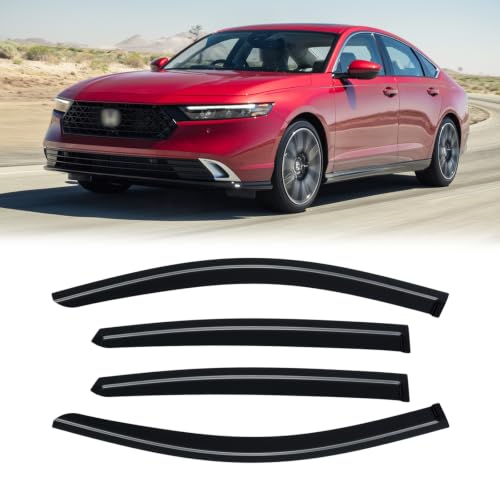 Image of Rain Guards Window Visor for Honda Accord 2023-2026 Out-Channel | Shields Vent Deflector Shade Wind Dark Smoke 2024 23 24 25, Tape-On Outside-Mount, 4PCS