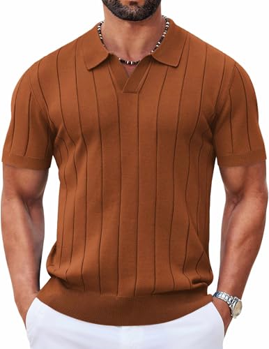 Image of COOFANDY Mens Polo Shirts Short Sleeve V Neck Knit Shirts for Men Casual Old Money Clothes Mens Golf Shirt