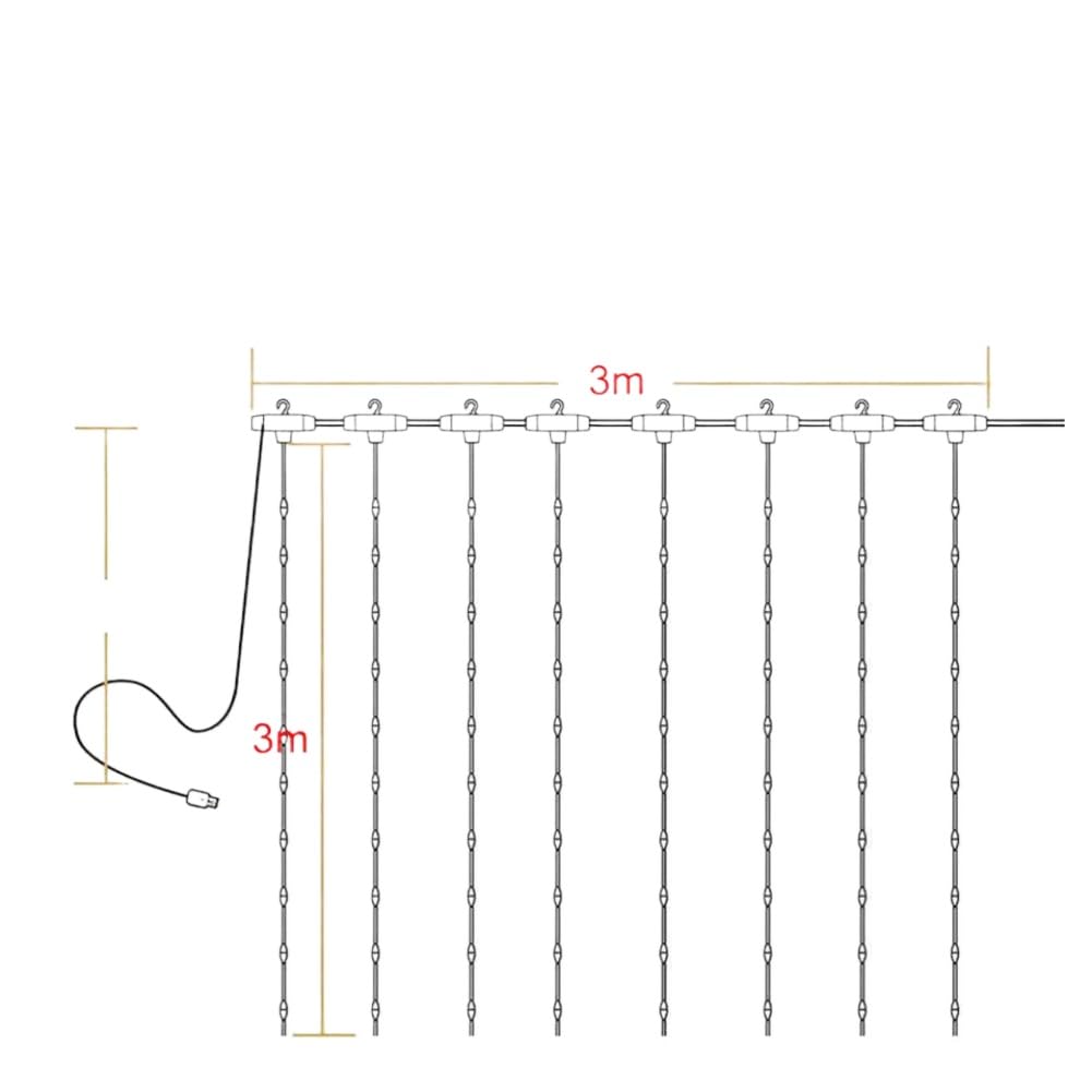 Cortina de luces LED, lámpara de cadena de 3x3m, 3x2m, 3x1m, 4 música, 8 modos, Control remoto de 17 teclas, 5V, alimentada por USB, decorativa impermeable para el hogar