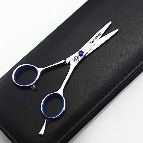 JIESENYU Japan 440c hairdressing scissors 4 inch / 5 inch / 5.5 shaving scissors professional barber tools (blue 4 inch Cutting scissors)