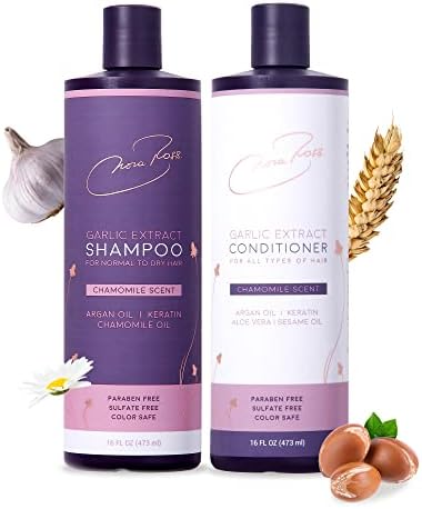 Nora Ross Garlic Shampoo & Conditioner for Normal to Dry Hair with Pleasant Chamomile Scent, Hair Thickening & Volumizing Shampoo, Clarifying Shampoo for Build Up with Keratin, Aloe Vera, Argan Oil & Wheat Amino Acids, 16 OZ