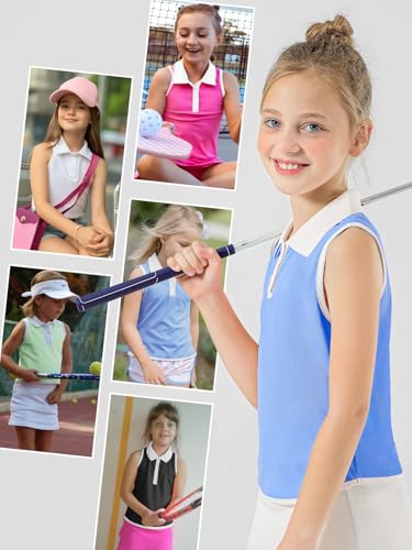 Image of Girls Golf Shirt Sleeveless Polo Collared Quick Dry Tennis Tank Top Outfit