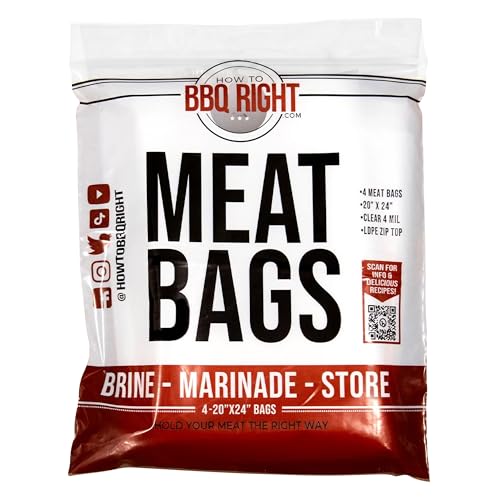 Killer Hogs BBQ Meat Bags | Brine Marinate or Store | Extra Thick (4 MIL) for Turkey Chicken Steak Brisket and Other Meats | 20 x 24 with Zip Top | Pack of 4
