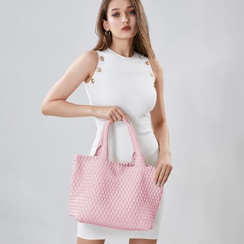 Image of Woven Tote Bag for Women Vegan Leather Handwoven Bags with Small Purse