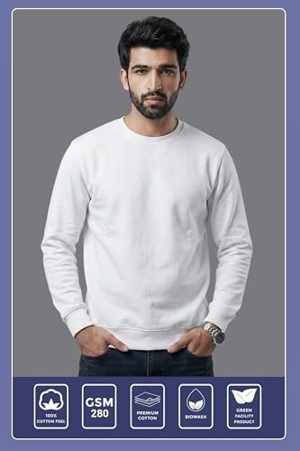 Image of EXCELLO Men's Sweatshirt, 100% Cotton Feel, GSM 280, Premium Cotton, Biowash, Long Sleeve, Casual