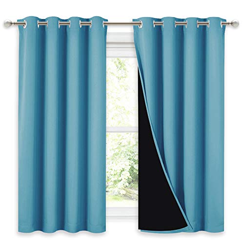 Image of NICETOWN 100% Blackout Curtains with Black Liners, Thermal Insulated Full Blackout 2-Layer Lined Drapes, Energy Efficiency Window Draperies for Boy's Room (Teal Blue, 2 Panels, 52-inch W by 54-inch L)